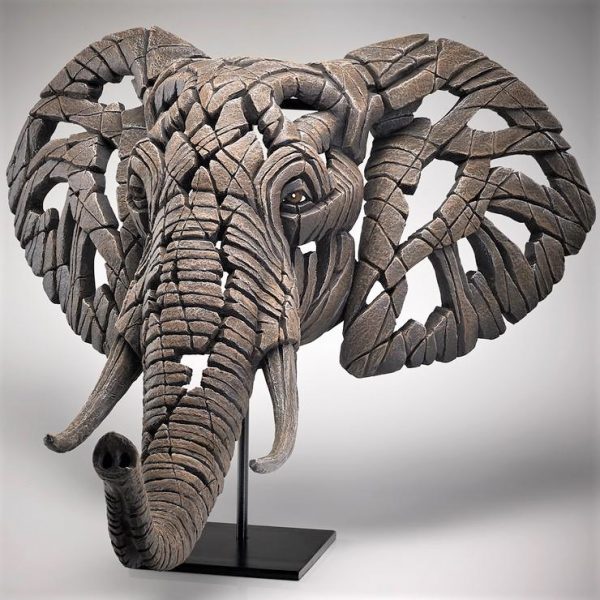 Carved Elephant Head Sculpture on Stand