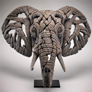 Carved Elephant Head Sculpture on Stand