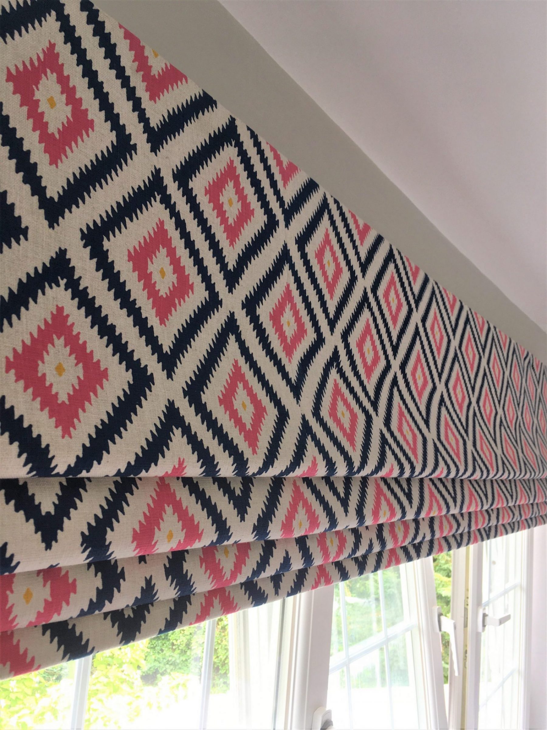 Pink Blue and White Geometric Roman Blind