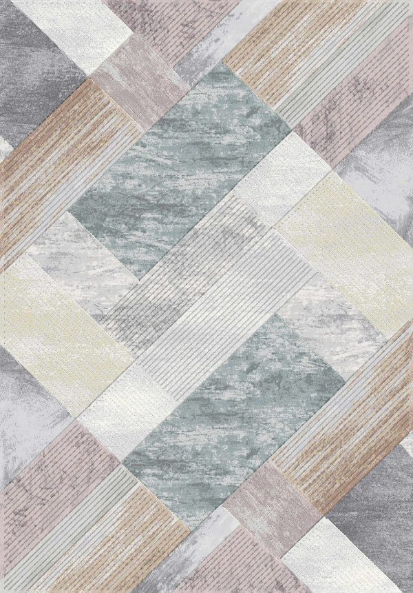 Diamond Patterened Rug in Soft Blues Purples & White