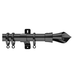 Black Metal Curtain Pole with Black Leaf Finial, Metal Rings and Brackets