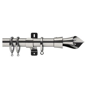 Silver Metal Curtain Pole with Silver Leaf Finial, Metal Rings and Brackets