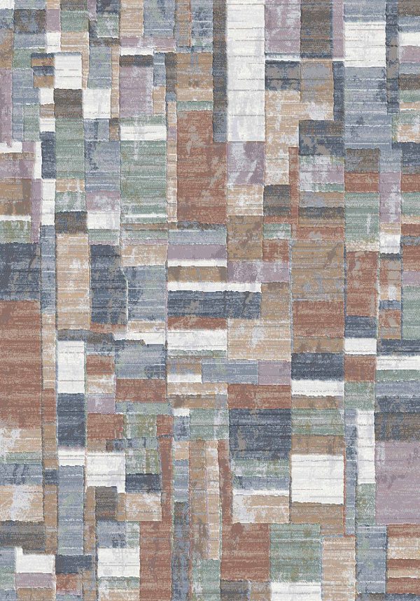 Rug with Rust, Blue, Purple, Cream & Orange Squares