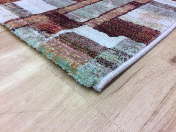 Rug with Rust, Green, Cream & Orange Squares