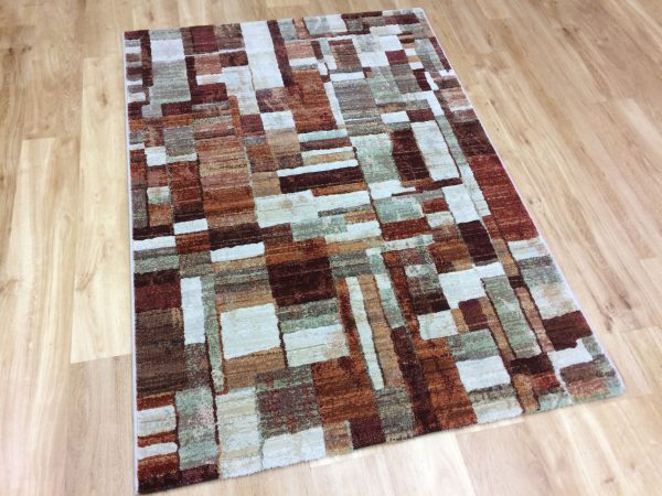 Rug with Rust, Green, Cream & Orange Squares