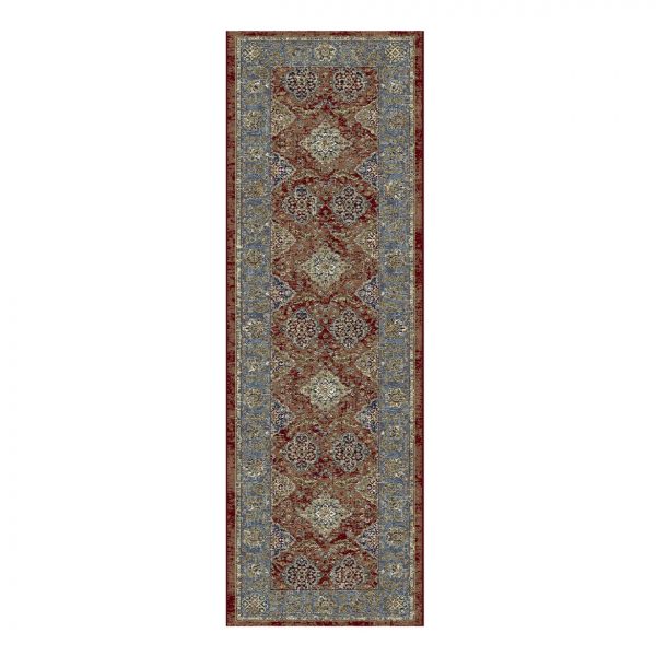 Tradional Patterned Wine Red, Blue & Cream Rug Runner