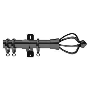 Black Metal Curtain Pole with Black Cage Finial, Metal Rings and Brackets