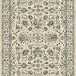 Traditional patterned rug cream background with blues, greys and browns