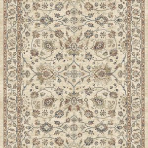 Traditional patterned rug cream background with Rusts, golds, browns with a hint of blue