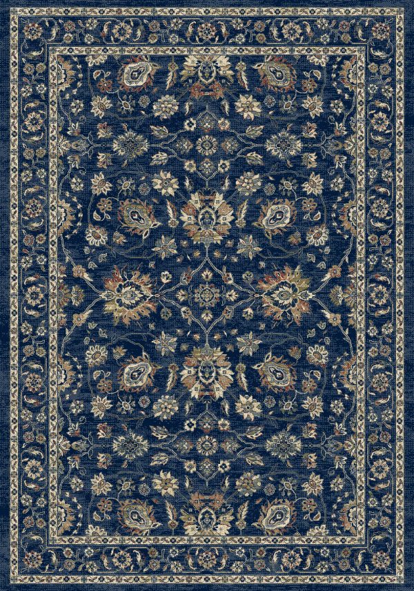 A traditional patterned rug predominantly blue in colour