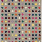 Multi coloured spots on a grey/taupe background rug