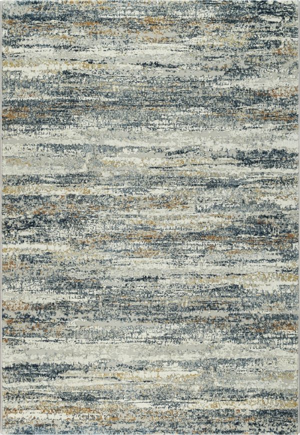 Modern rug with a blend of blue Grey Creams Golds and Rust