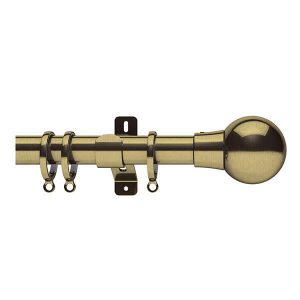 Brass Metal Curtain Pole with Brass Ball Finial, Metal Rings and Brackets