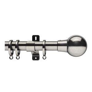 Silver Metal Curtain Pole with Silver Ball Finial, Metal Rings and Brackets