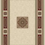 : Classic Georgian style rug ivory background with a distinctive gold/red/ivory centre panel surrounded by a border
