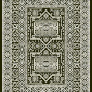 Heavily patterned traditional rug greys and silver on a black background