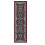 Tradional Patterned Burgundy, Blue & Grey Rug Runner