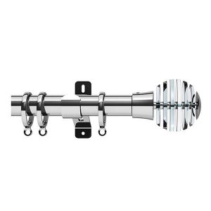 Chrome Metal Curtain Pole with Sliced Ball Finial, Metal Rings and Brackets