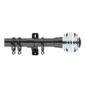 Black Metal Curtain Pole with Sliced Ball Finial, Metal Rings and Brackets