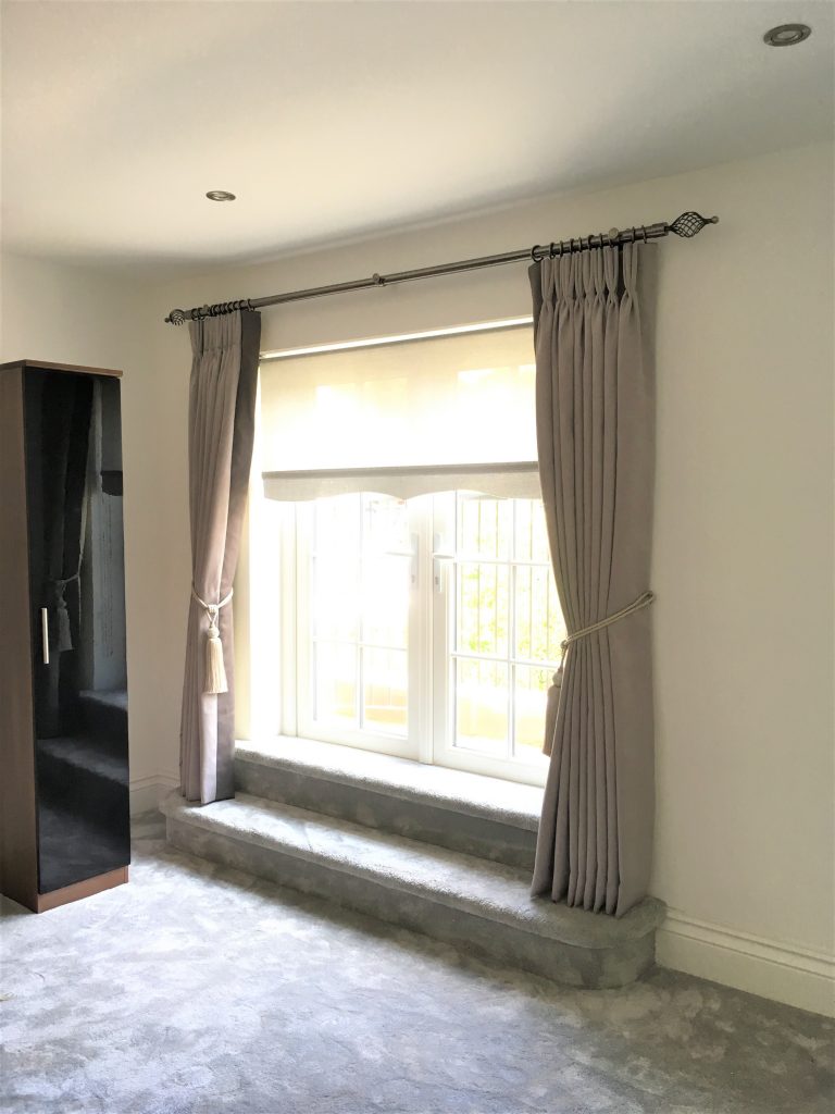 Taupe Triple Pinch Pleat Curtains with Border