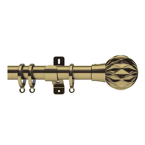 Brass Metal Curtain Pole with Brass Ball Finial, Metal Rings and Brackets