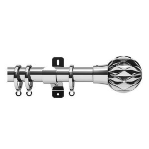 Chrome Metal Curtain Pole with Chrome Ball Finial, Metal Rings and Brackets