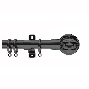 Black Metal Curtain Pole with Black Ball Finial, Metal Rings and Brackets