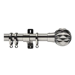 Silver Curtain Pole with Silver Ball Finial, Metal Rings and Brackets
