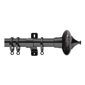 Black Metal Curtain Pole with Black Marble Finial, Metal Rings and Brackets