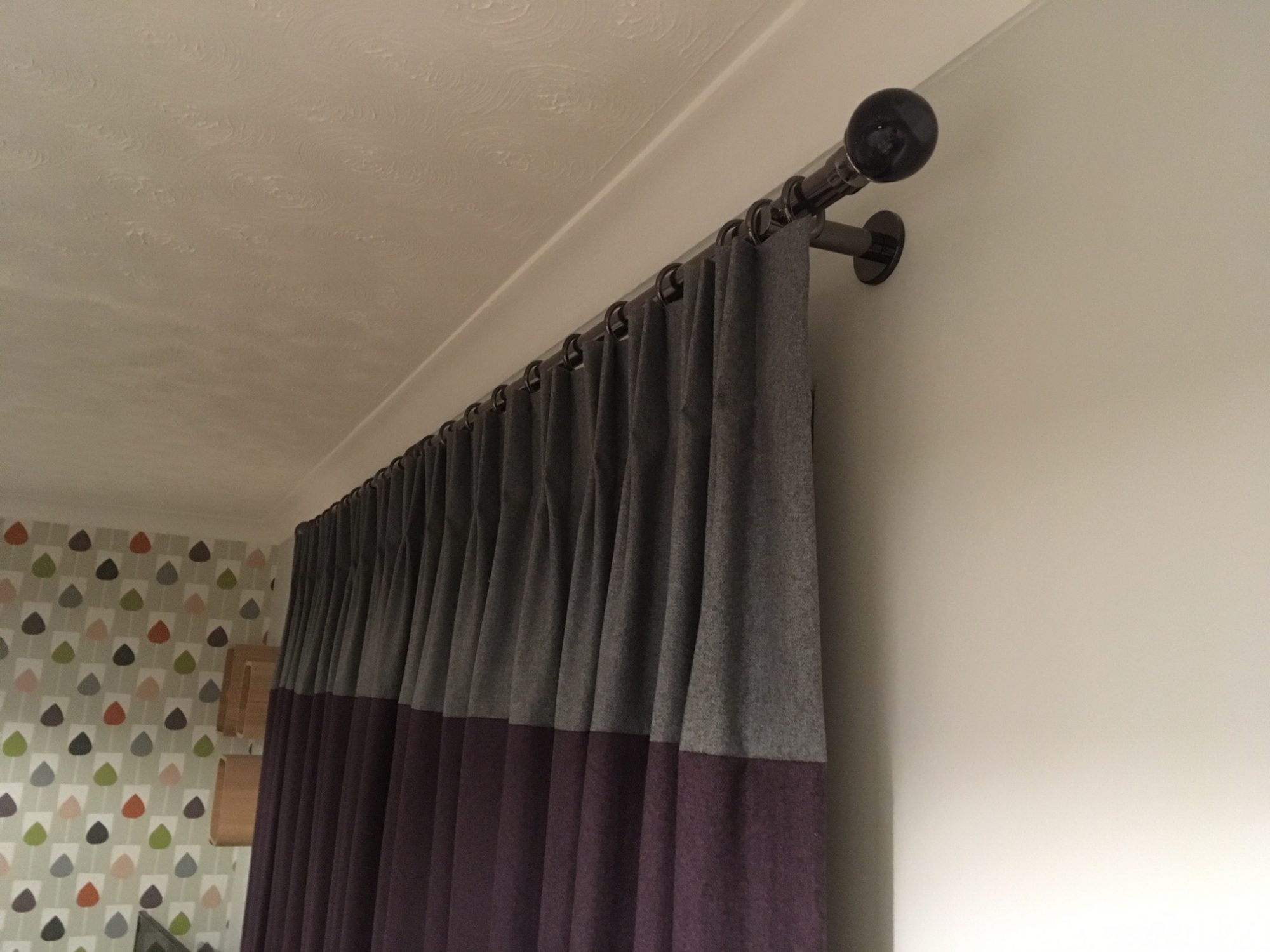 Double Pinch Purple Curtains with Grey Border