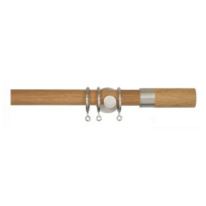 Oak Curtain Pole with Barrel Finial, Metal Rings and Brackets