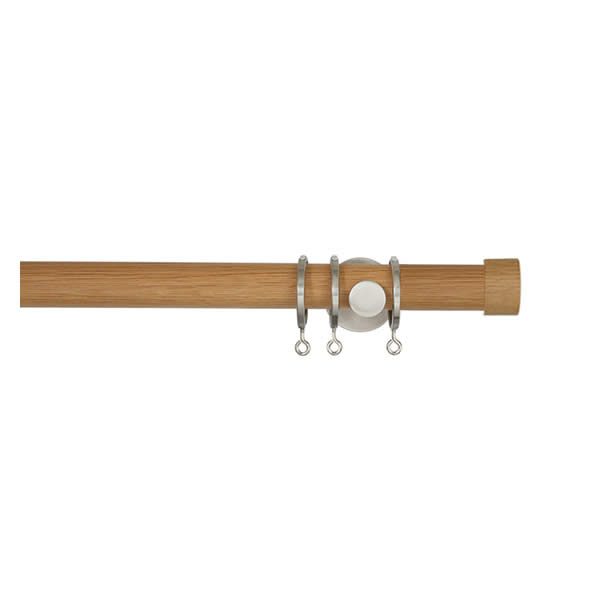 Oak Curtain Pole with Stud Finial, Metal Rings and Brackets