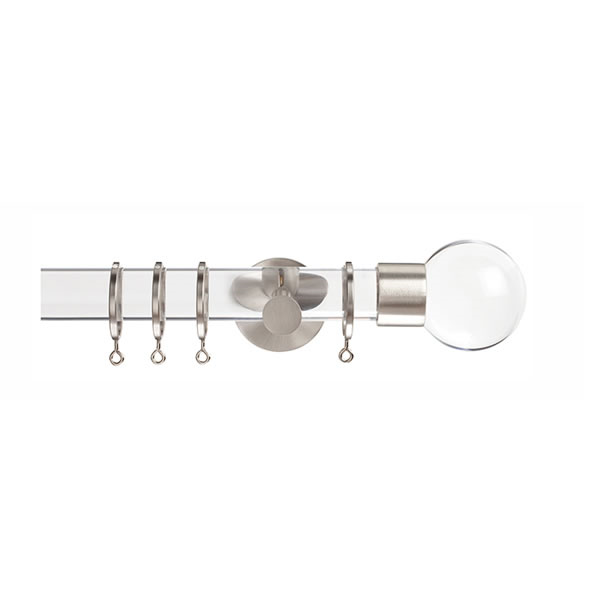 Clear Curtain Pole with Clear Ball Finial, Metal Rings and Brackets