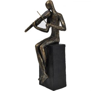 Antique Bronze Vanessa Violinist on Block Sculpture